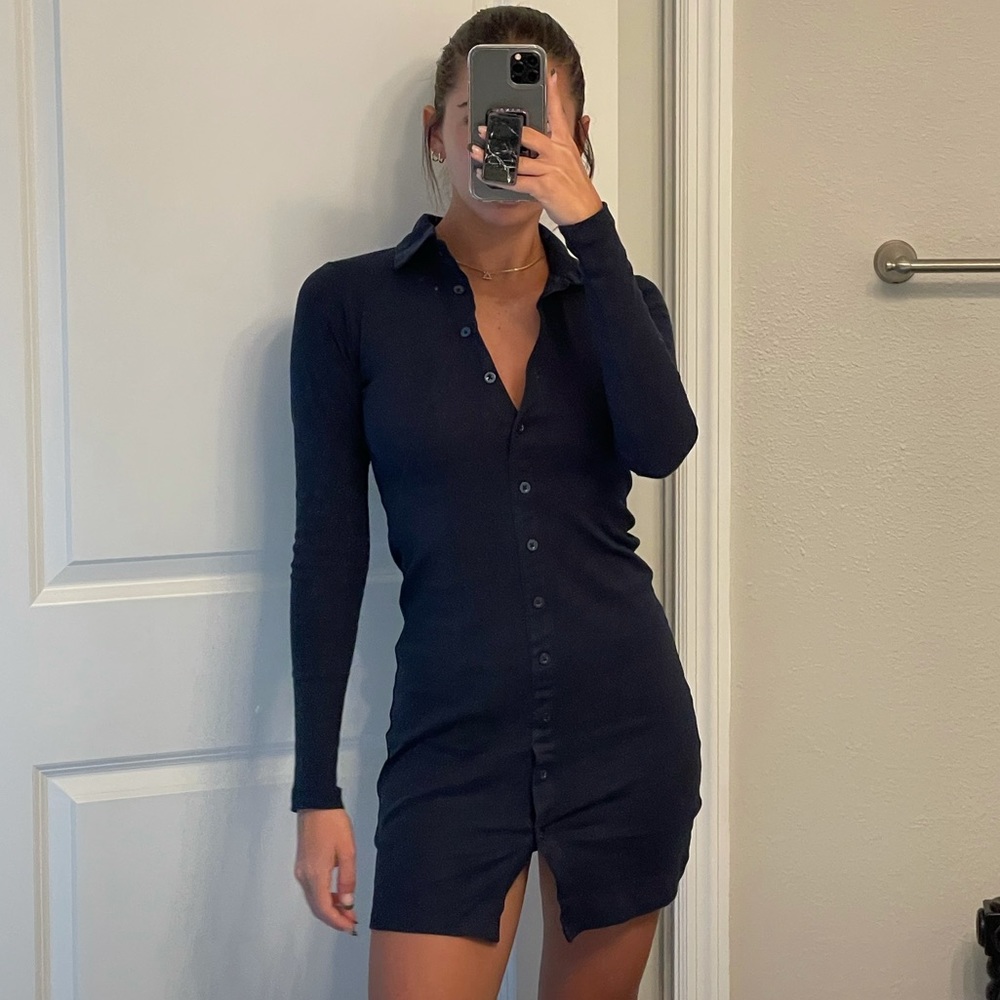 Motel Rocks LUIZA MINI DRESS IN RIB NAVY